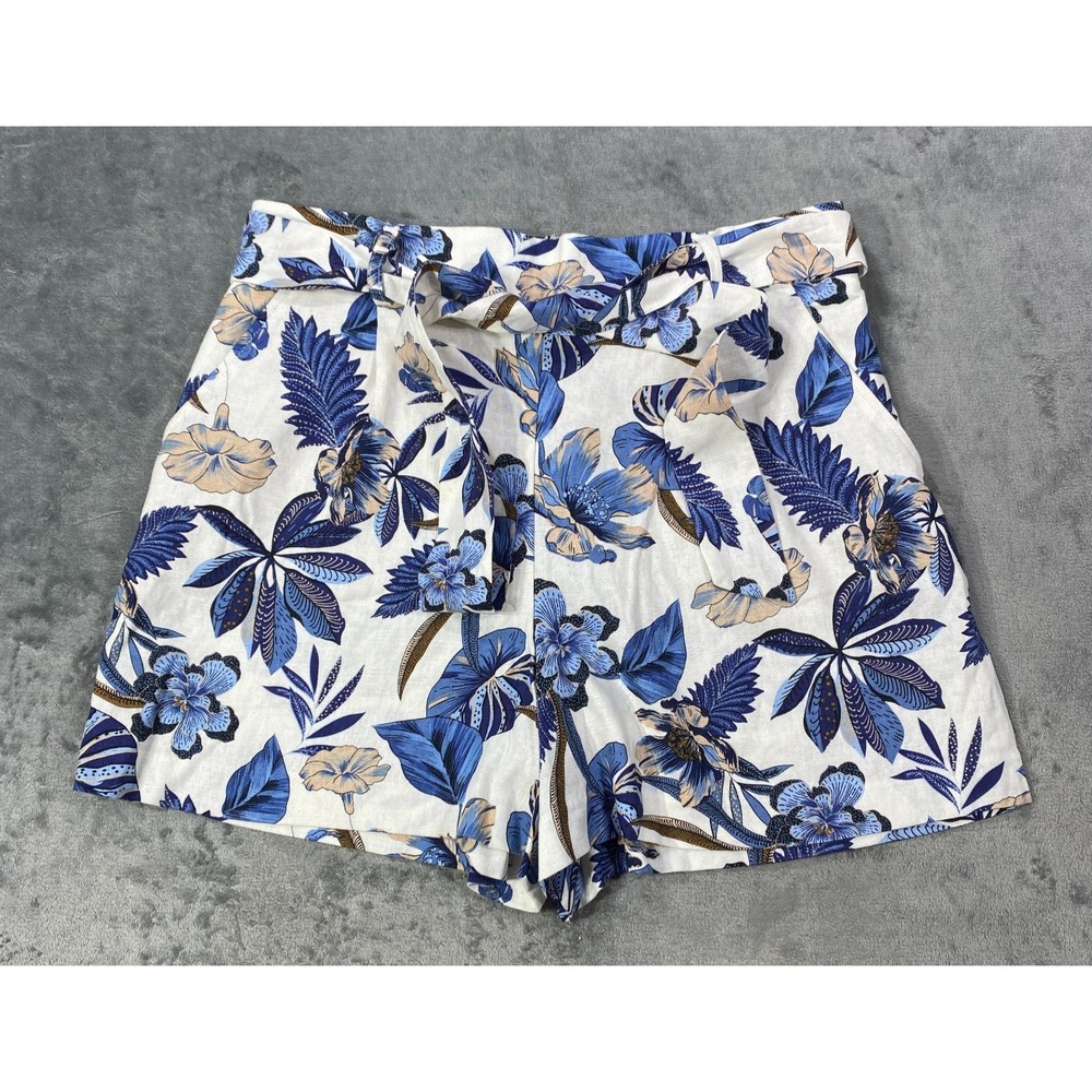 Garden Floral Linen Blend Paperbag Shorts Women Medium Belted Floral Pocket Boho